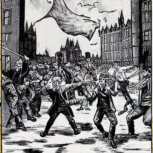 Prompt: Harry Potter and Great October Socialist Revolution, revolutionary sailors assaulting Winter Palace