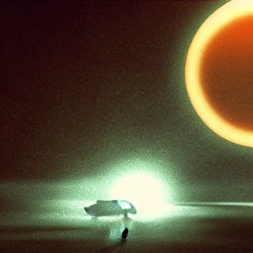 Image similar to an ethereal lens flare, black background, vfx, subtle, high detail, close encounters of the third kind, circular