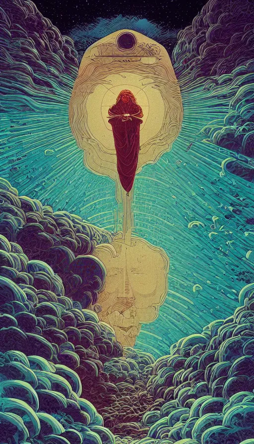 Image similar to The oracle of elder readers on cosmic cloudscape, italian futurism, Dan Mumford, da vinci, Victo Ngai, Kilian Eng, Josan Gonzalez