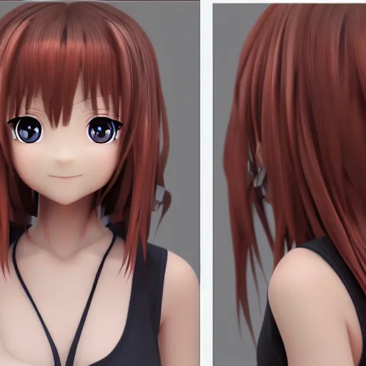 Prompt: pretty anime girl, 3D character model, perfect face, cute face, 3D render, trending on artstation, 8k