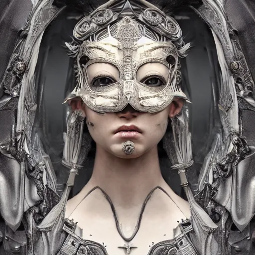 Prompt: Very very very very highly detailed epic photo of angelic face with venetian mask, intricate, dystopian, sci-fi, extremely detailed, digital painting, artstation, concept art, smooth, sharp focus, illustration, intimidating lighting, incredible art by Anton Pieck, Octane render in Maya and Houdini VFX