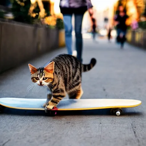 Prompt: cat riding a skateboard in the city