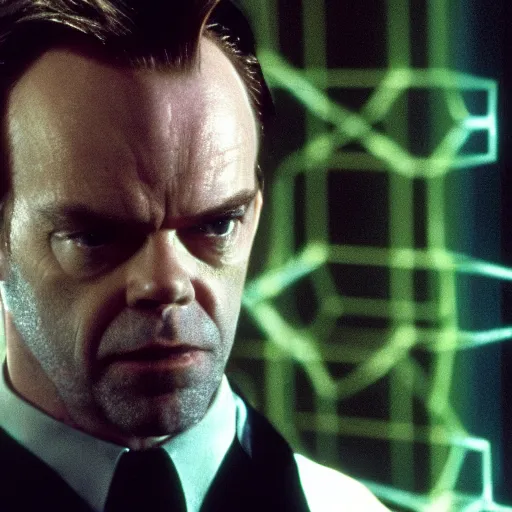 Image similar to ! dream close - up of hugo weaving as agent smith in the matrix, movie still frame, promotional image, imax 7 0 mm footage