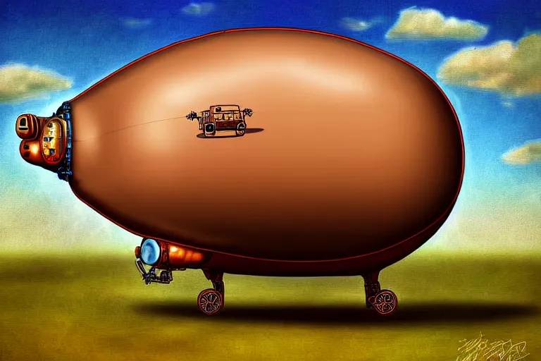 Image similar to a blimp in the shape of a pig, steampunk, digital art, extremely detailed