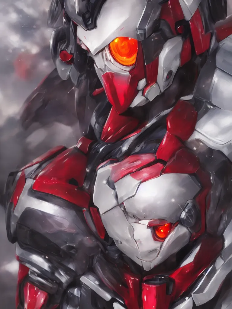 Image similar to A realistic anime portrait of a man in a Gundam suit with glowing red eyes, digital painting, by Stanley Artgerm Lau, Sakimichan, WLOP and Rossdraws, digtial painting, trending on ArtStation, SFW version