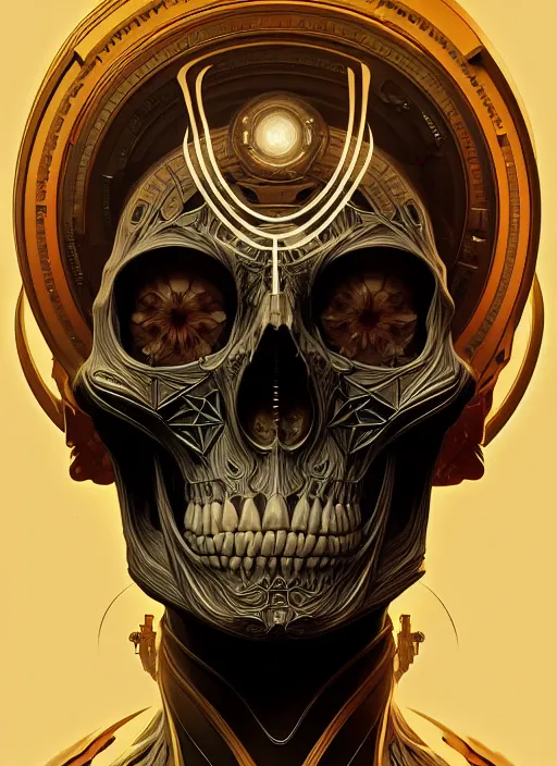 Image similar to symmetry!! portrait of skull, sci - fi, intricate, elegant, highly detailed, digital painting, artstation, concept art, smooth, sharp focus, illustration, art by artgerm and greg rutkowski and alphonse mucha, 8 k