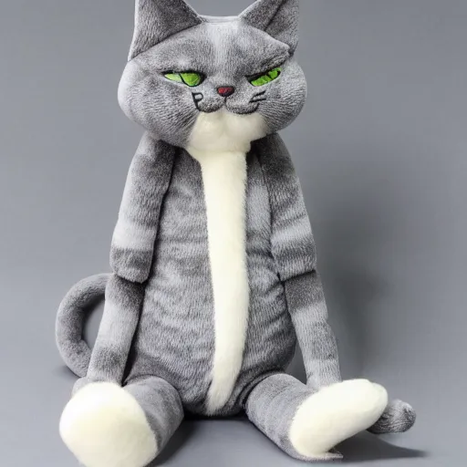 Image similar to gray anthropomorphic, cat female with a whit and chest, plushy