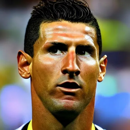 Prompt: photo of a hybrid between Lionel Messi and Cristiano Ronaldo