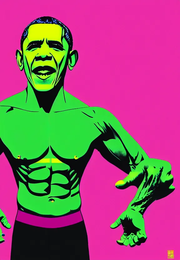 Prompt: Obama Hulk by Andy Warhol and Beeple