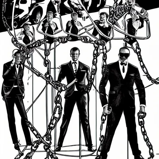 Image similar to multiple james bond chained together, high detail
