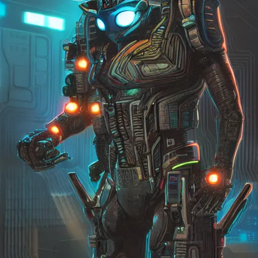 Prompt: futuristic advanced cyberpunk anfas pepe, artstation, marvel, hyper detailed, transformers