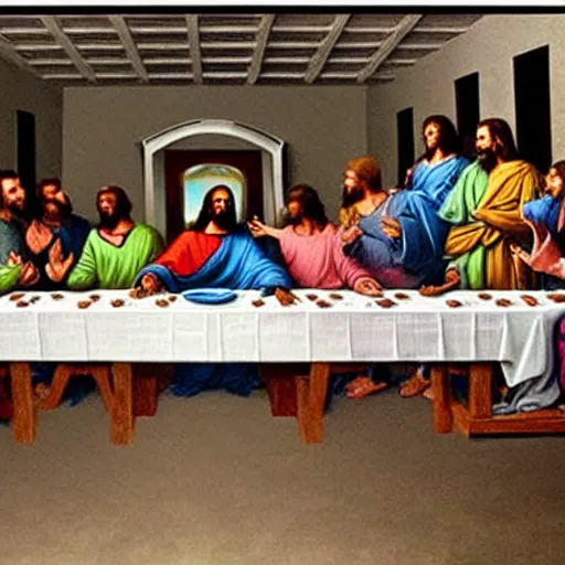 Prompt: kanye west replaces jesus christ in the last supper painting