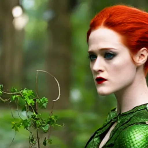 Prompt: 4 k award - winning still of evan rachel wood as poison ivy