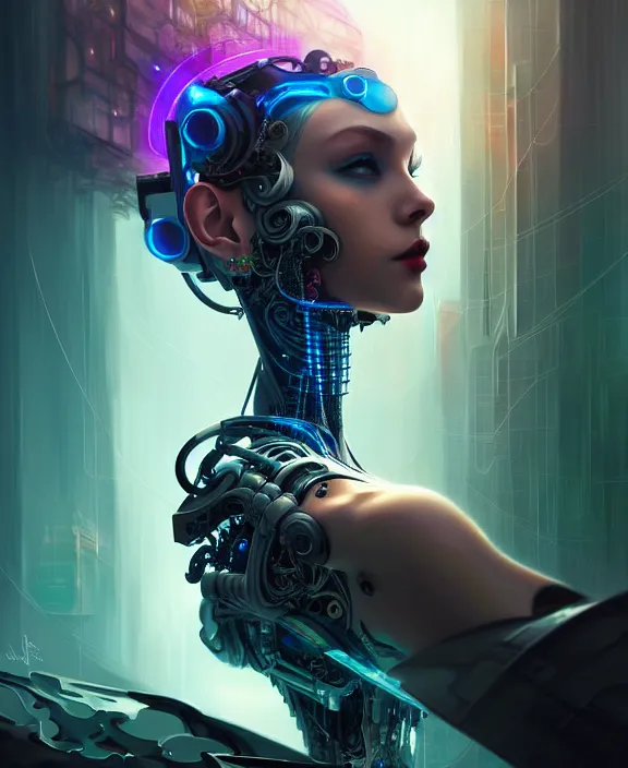 Image similar to whirlwind souls rushing inside metaverse, half body, tiara, robotic, android, cyborg, cyberpunk face, steampunk, by loish, d & d, fantasy, intricate, elegant, highly detailed, colorful, vivid color, digital painting, artstation, concept art, art by artgerm and greg rutkowski and ruan jia