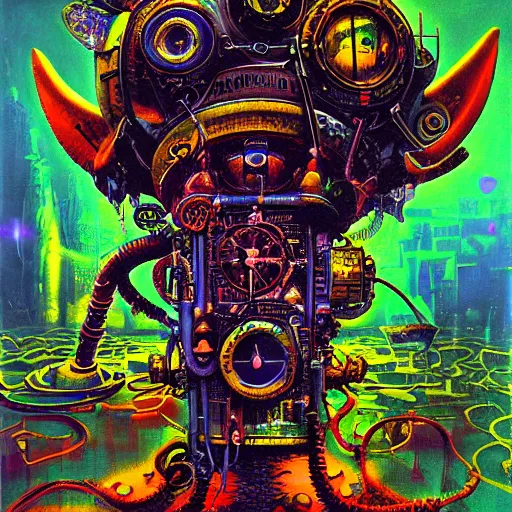 Image similar to steampunk rat, acid, 303, psychedelic, by paul lehr