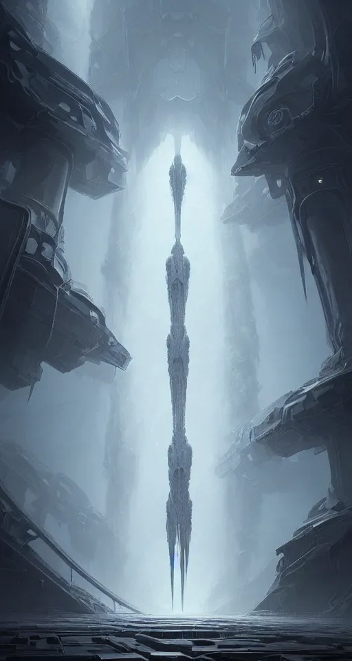 Image similar to professional concept art of a symmetrical! abstract fractal ominous floating robotic terrifying giant thing in a dark room by artgerm and greg rutkowski ( thin white border ). an intricate, elegant, highly detailed digital painting, concept art, smooth, sharp centred focus, illustration, in the style of cam sykes, wayne barlowe, igor kieryluk.