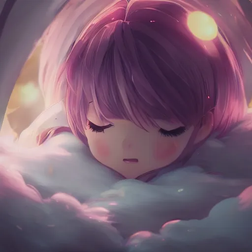 Prompt: cute anime girl sleeping mofumofu, fluffy Full of Light, Animated Film, Cinematography, Atmosphere, Highly Detailed Heavenly Dramatic Lighting, Highly Realistic Cinematic Lighting, Volumetric Lighting, Photography, Anime Style, Cinema, Epic High Dynamic Lighting, HDR