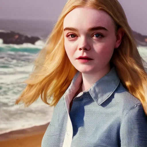 Image similar to Elle Fanning looking at the ocean by Edward Hoppper