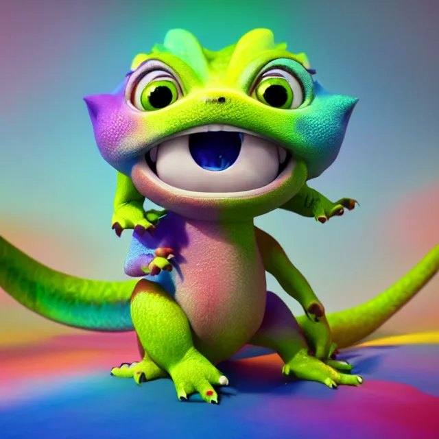 Prompt: a cute baby dragon, big eyes, pixar animation style, soft fur, by jeff koons, by lisa frank, octane render, by takashi murakami, colorful, spectral color, 5 d, ultra - hd, happy, good, mini, volumetric lighting