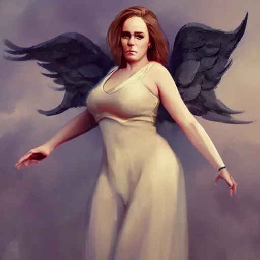 Prompt: full body potrait of Adele as an angel, highly detailed, artstation, greg rutkowski and Frank Frazetta