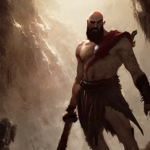 Prompt: kratos after defeating zeus by greg rutkowski