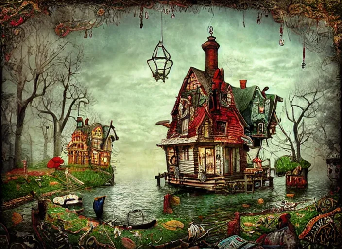 Image similar to folk art, lowbrow, matte painting, 3 - d highly detailed, in the style of alexander jansson,