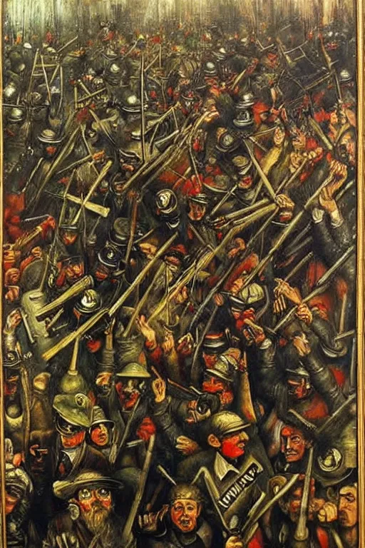 Image similar to highly detailed painting of a riot, otto dix