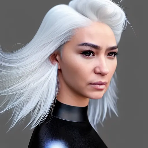 Prompt: “These 3D portraits are unbelievably incerdibly realistic. unreal engine 5. nvidia hairworks. RTX. portrait of Gorgeous girl with white hair and perfect face. futuristic. In bodysuit. very high detailed. By Bobbang. perfect facial detail, beautiful, elegant. Portrait