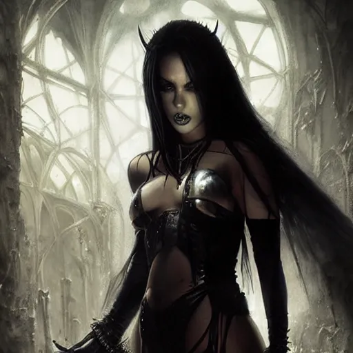 Prompt: aaliyah as a vampire, darkwave, darksynth, concept headshot art, sharp, digital matte painting, art by luis royo, greg rutkowski, wlop, dramatic lighting, trending on artstation