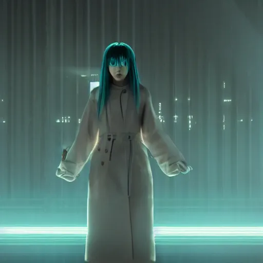 Image similar to cinematic still of hatsune miku in blade runner 2 0 4 9, imax