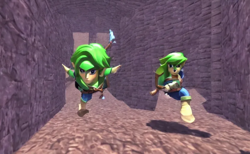 Prompt: Go pro footage of link entering a dungeon