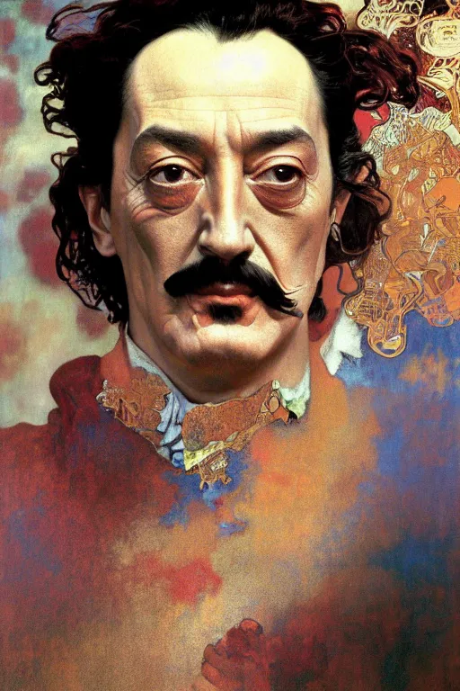 Prompt: Salvador Dali soft self-portrait. colorlpunk art and illustration by tian zi and craig mullins and WLOP and alphonse mucha, fantasy, intricate complexity, hyperrealism 8k