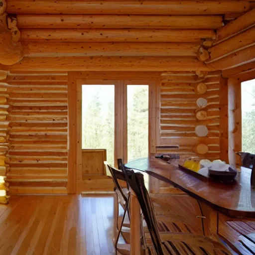 Prompt: log cabin designed by Richard Rogers