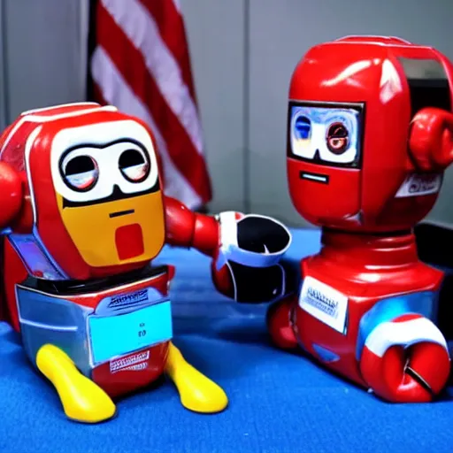 Image similar to rock'em sock'em robots with biden and trump