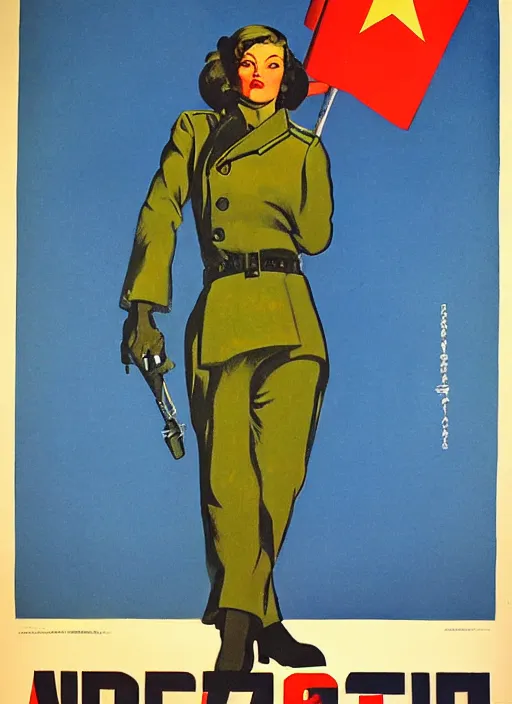 Image similar to soviet propaganda poster. cyberpunk spy. portrait by jean giraud and anton otto fischer and john philip falter and will eisner and gil elvgren