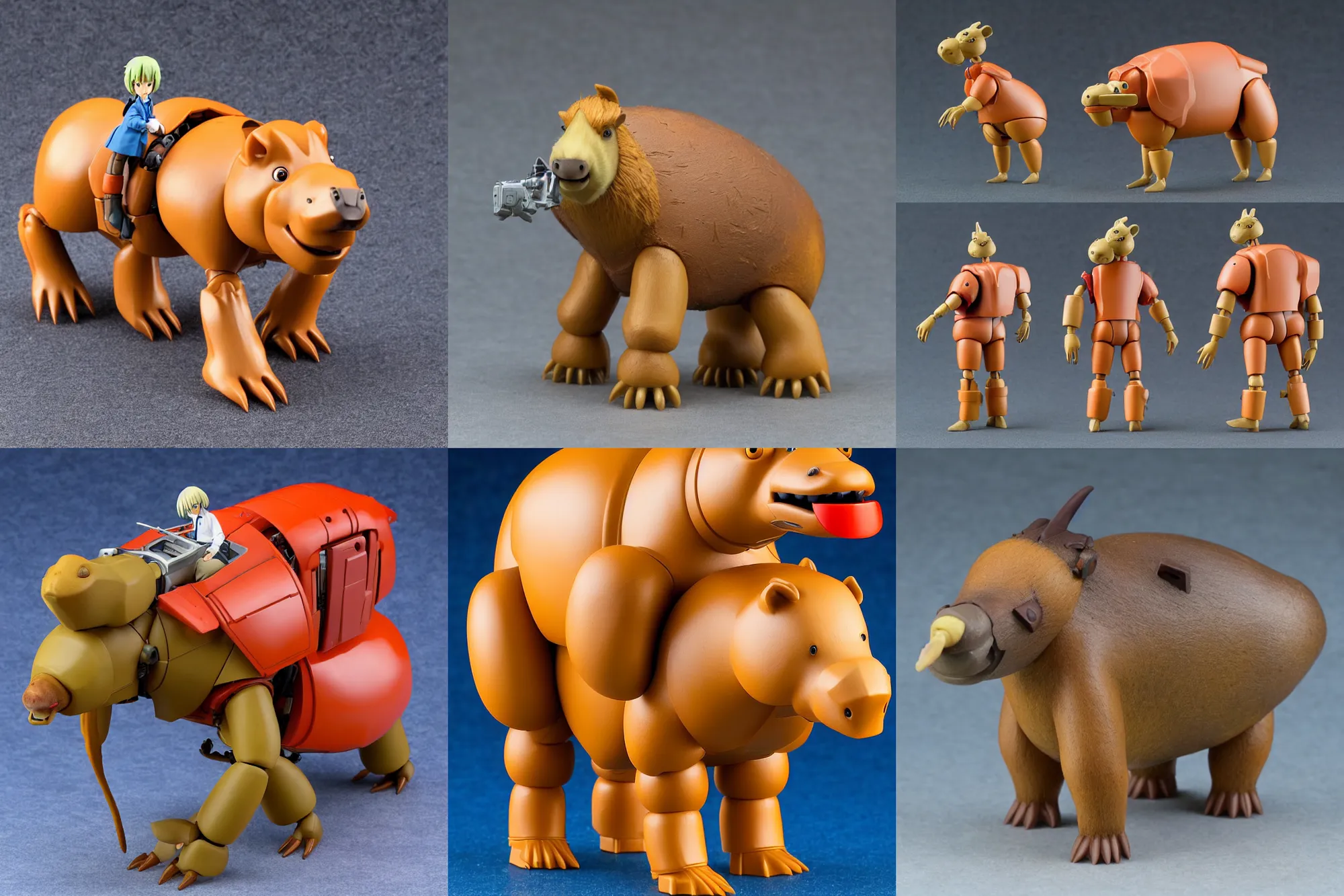 Prompt: A giant mechanized adorable Capybara from Studio Ghibli Howl's Moving Castle (2004) as a 1980's Kenner style action figure, 5 points of articulation, full body, 4k, highly detailed. award winning sci-fi. look at all that detail!