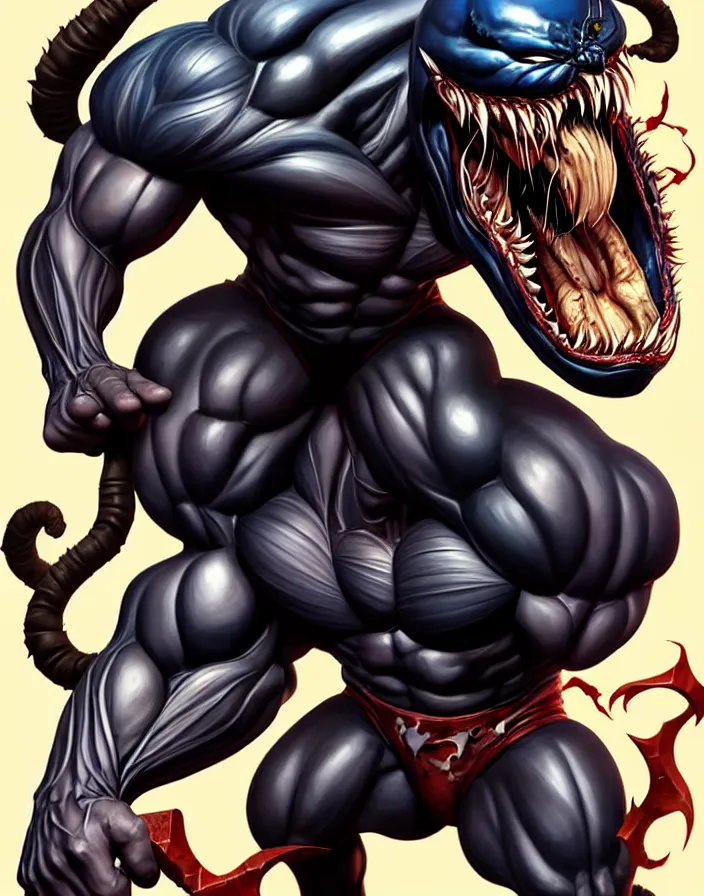 Prompt: fantastic comic cover of venom, lethal protector, muscles, muscular, veins, open mouth, angry, saliva, bigh sharp teeths, large thong, artstation, 3 d hammer modeling, hd, sharp high quality artwork in style of francesco di mattina, marko djurdjeviv, concept art, blizzard warcraft artwork, hearthstone card artwork