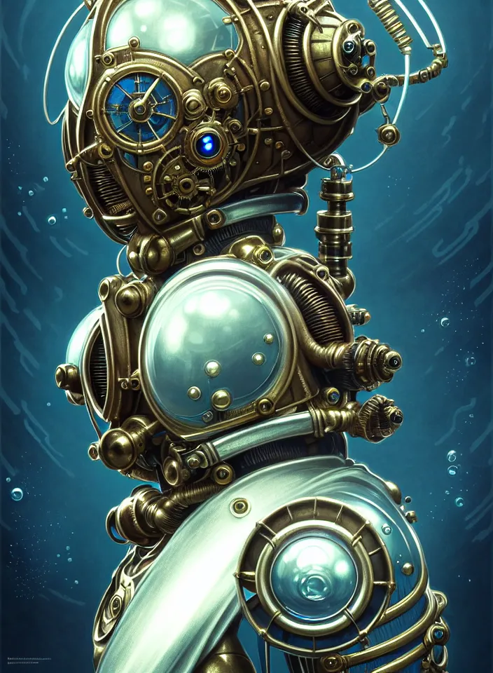 Prompt: symmetry!! portrait of a steampunk robot from bioshock, vintage, iridescent white metal!! underwater atmosphere, intricate, serene, highly detailed, digital painting, artstation, symmetric concept art, smooth, sharp focus, illustration, art by artgerm and greg rutkowski and alphonse mucha, 8 k