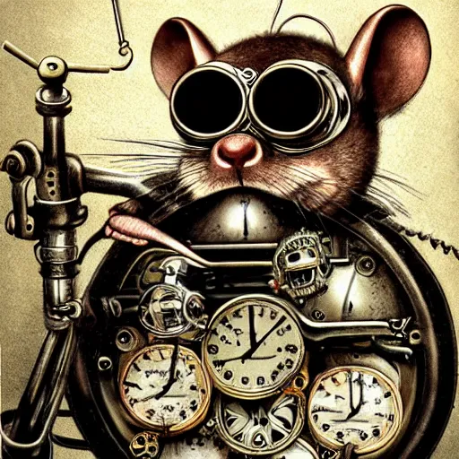 Image similar to a rat with steampunk googles, by ED roth