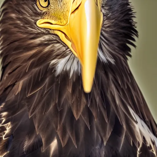 Prompt: Beautiful bald eagle with snake in his beak looking into camera, high definition portrait, studio lighting
