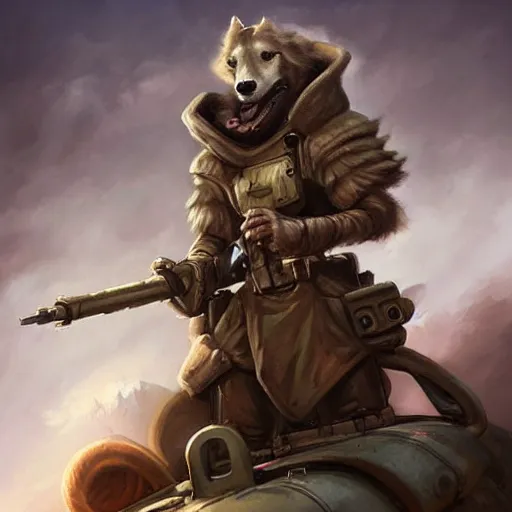 Image similar to anthropomorphic Borzoi wippet Tank Driver, Modern Tank driver outfit, cute and adorable, pretty, beautiful, DnD character art portrait, matte fantasy painting, DeviantArt Artstation, by Jason Felix by Steve Argyle by Tyler Jacobson by Peter Mohrbacher, cinema