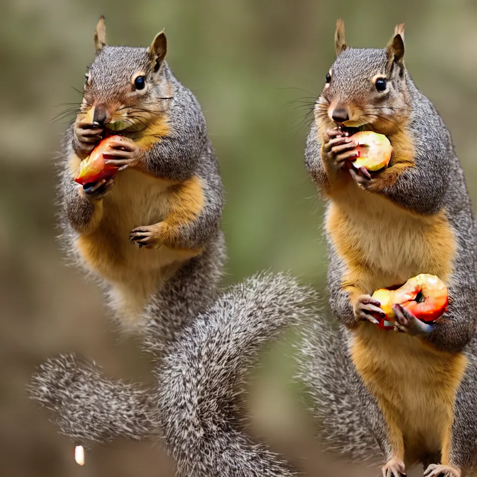 Prompt: A really fat squirrel eating a donut, 4K, highly detailed