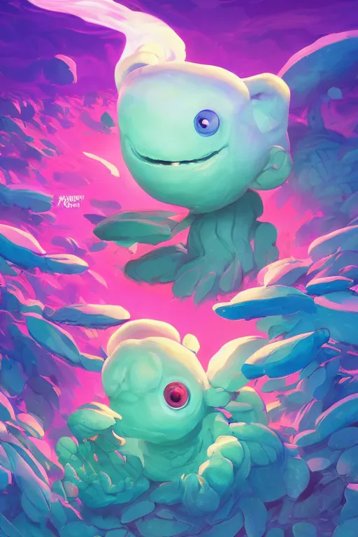 Image similar to smurf ghost creature animal sushi cristal very big eye roots cactus elemental flush of force nature micro world fluo fishscale, behance hd by jesper ejsing, by rhads, makoto shinkai and lois van baarle, ilya kuvshinov, rossdraws radiating a glowing aura global illumination ray tracing hdr