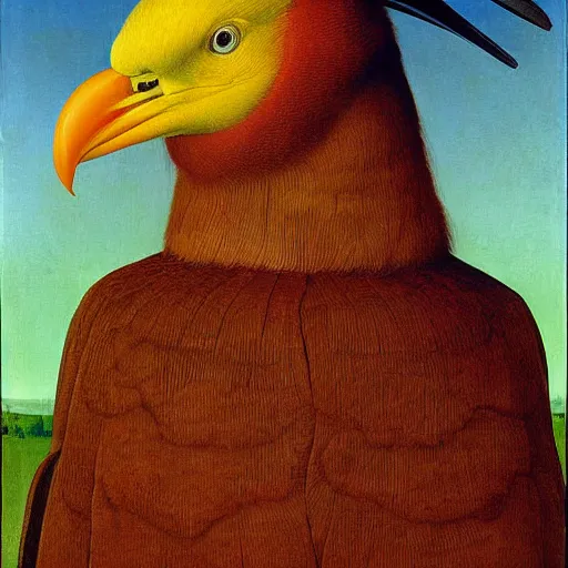 Image similar to portrait of a dramatic parot suffering, painting by Jan van Eyck, Audubon, Rene Magritte,