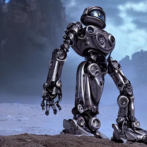 Image similar to lost in space robot, biomechanical mecha chappie, cyberpunk, futuristic, cybernetic, advanced modern vfx, 2 0 2 1 release, screenshot, still