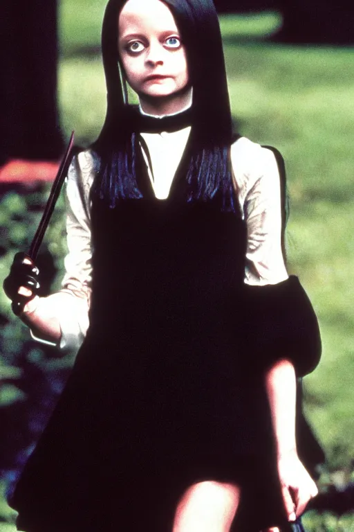 Young Jodie Foster as Wednesday in The Addams Family | Stable Diffusion ...