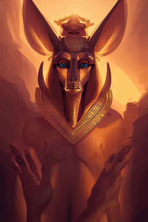 Image similar to the god anubis, egyptian setting, portrait, sharp focus, digital art, cgsociety, concept art, post processed, dynamic lighting, artstation, by emylie boivin, rossdraws and jazza