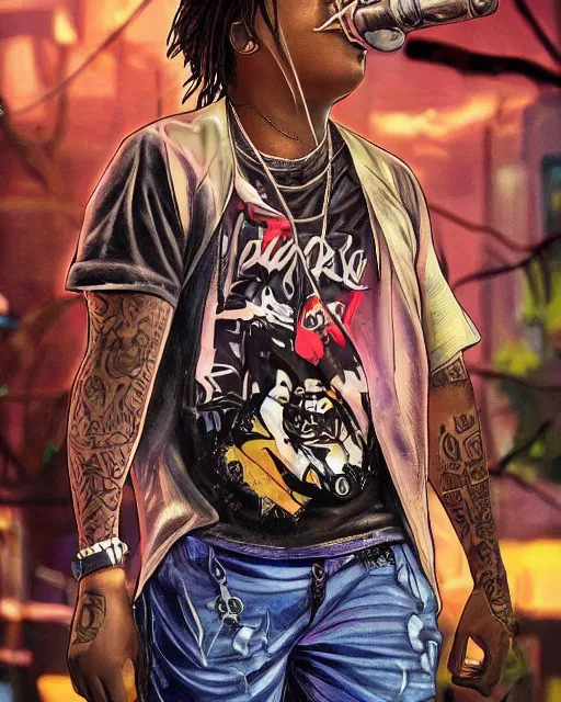 Image similar to juice wrld rapper rockstar legend highly detailed photo realistic anime digital art