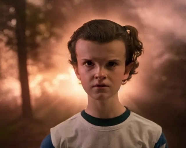 Image similar to eleven from stranger things going super sayan