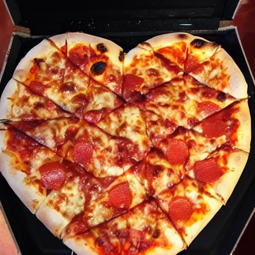 Prompt: a heart made of pizza